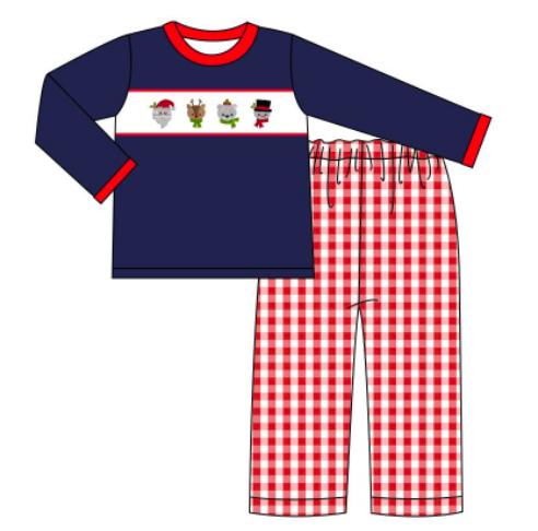 Boys Navy Santa's Crew Embroidery Pant Set