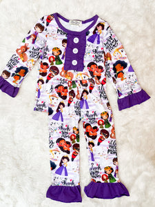 Girls Purple Printed I Love Mom Pajamas